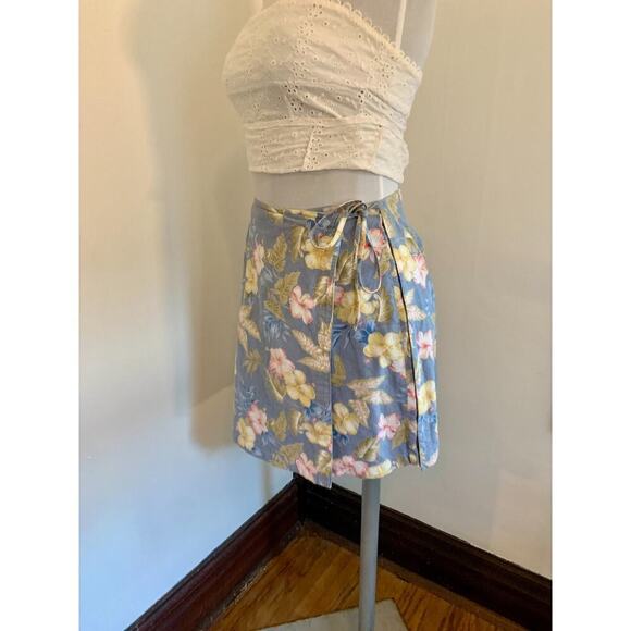 Jennifer Moore VTG y2k 90s 2000s Floral Wrap Skort Tie Skirt Tropical 6 Cotton - Picture 6 of 16